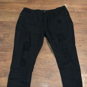 Plus 2X black destroyed denim cropped jeans new